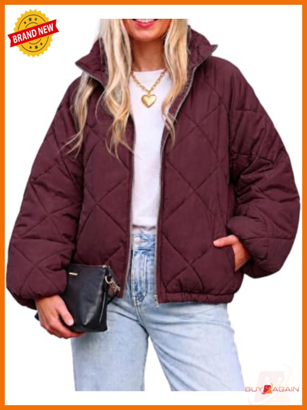 Flowyair Quilted Lightweight Puffer Jacket Oversized Cropped Bomber Coat